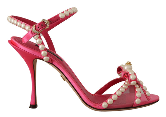 Dolce & Gabbana Pink Satin White Pearl Crystals Heels Shoes