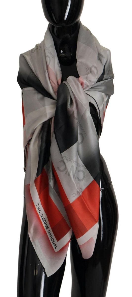Costume National Gray Red Shawl Foulard Wrap Scarf