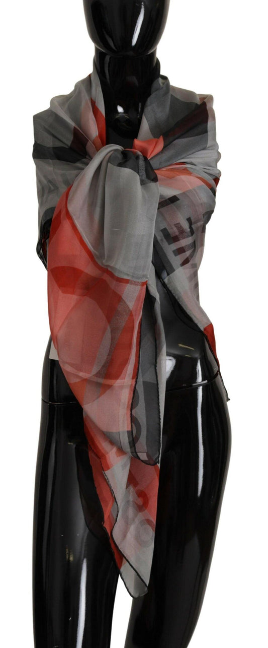 Costume National Gray Red Shawl Foulard Wrap  Scarf