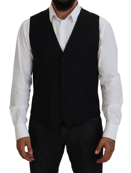 Dolce & Gabbana Black Virgin Wool Waistcoat Formal Vest