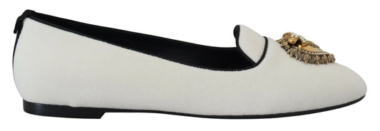 Dolce & Gabbana White Velvet Slip Ons Loafers Flats Shoes