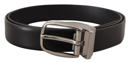 Dolce & Gabbana Black Leather Silver Metal Chrome Logo Buckle  Belt