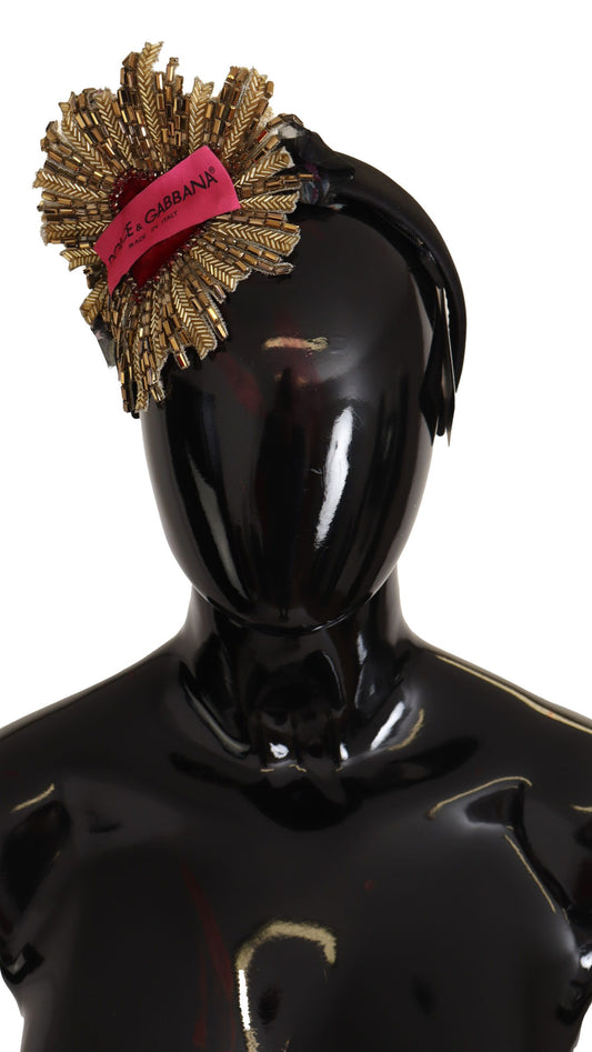 Dolce & Gabbana Black Gold Sacred Heart Logo Embellished Headband Diadem