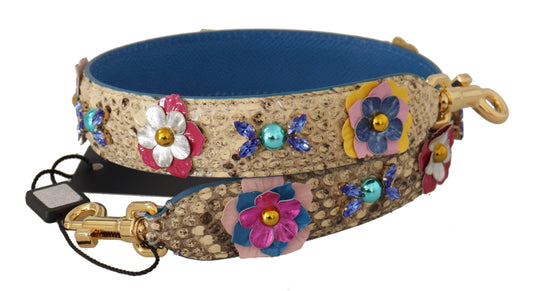 Dolce & Gabbana Beige Python Leather Floral Studded Shoulder Strap