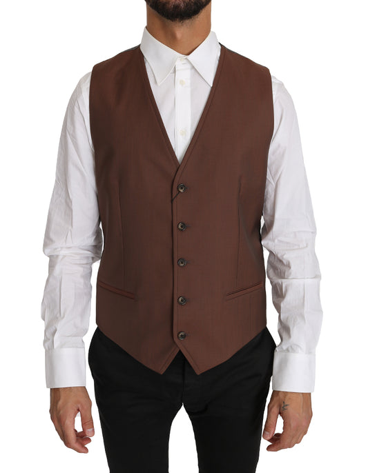 Dolce & Gabbana Brown Wool Silk Waistcoat Vest