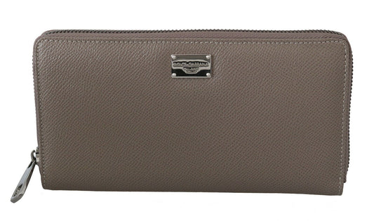 Dolce & Gabbana Beige Leather Zipper Continental Bill Card Coin Wallet