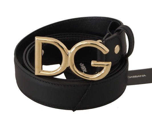 Dolce & Gabbana Black Leather Gold Metal DG Logo Waist Buckle Belt